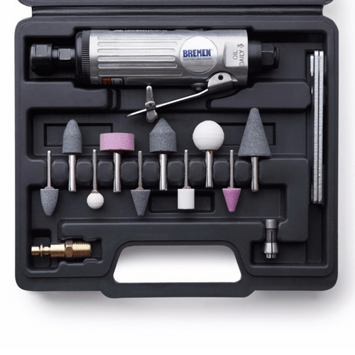 Amoladora Neumática Recta 1/4" + Maletín Y Kit 16 Piezas Bremen