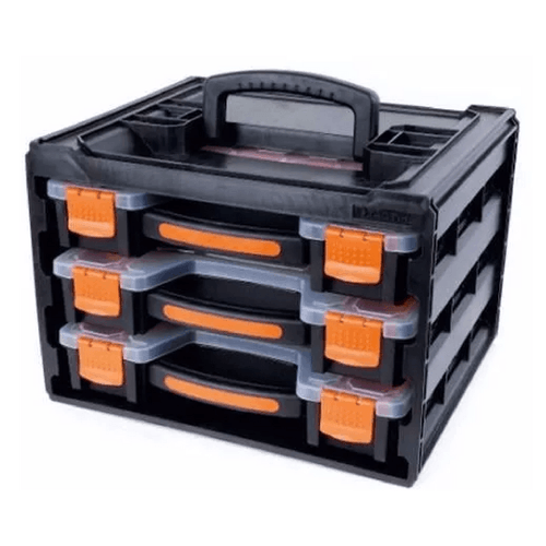 Gavetero plástico Tactix con 3 cajones y organizadores, 38 x 28 x 24 cm