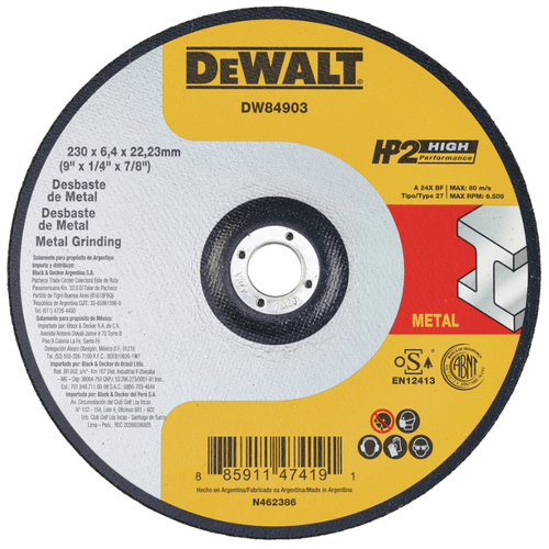 Disco Centro Plano Abrasivo 230 x 6.4 x 22.23 mm Inoxidable y Metal Dewalt