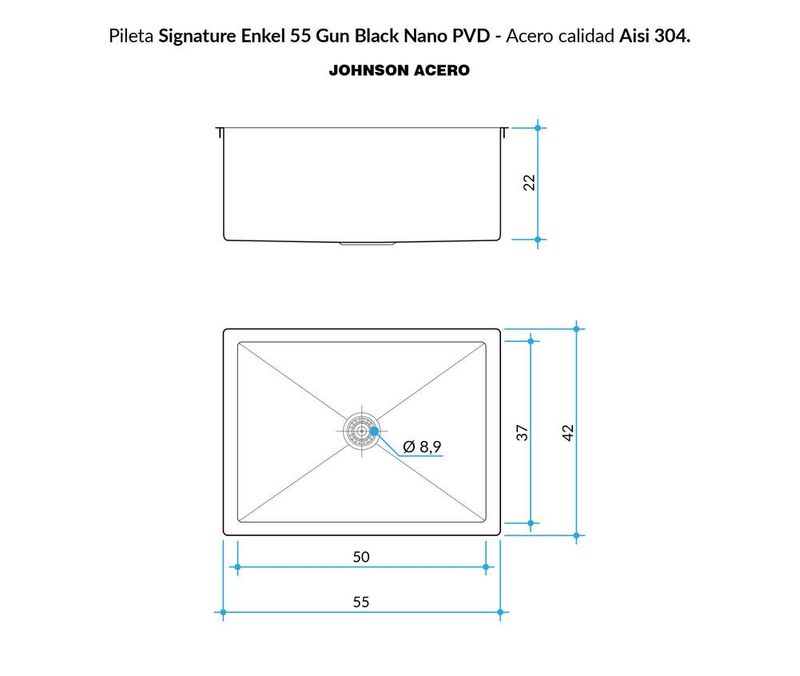 Bacha para Cocina Johnson Signature Enkel 55 Gun Black Nano PVD Simple-1760476262028